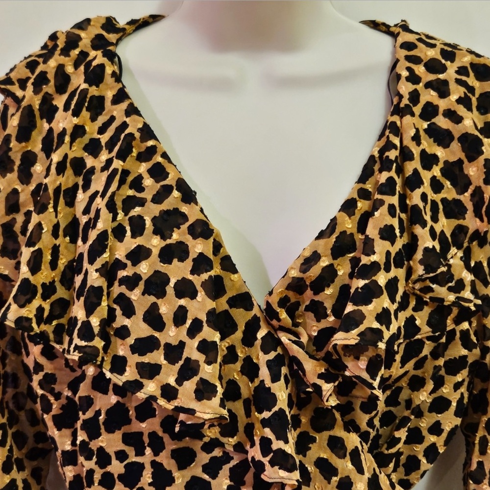Free People Leopard Print Wrap Dress with Ruffles - Size M - Picture 3 of 11